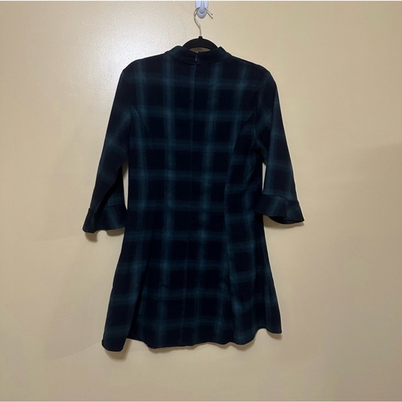 Lumiere Flare Sleeve Buffalo Plaid Mock Neck Mini Dress Women L Green - Picture 6 of 6